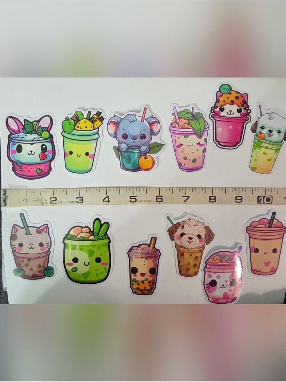Lot Of 12 Cute Green Bubble Tea Pet Sticker - Kawaii Drink Decal